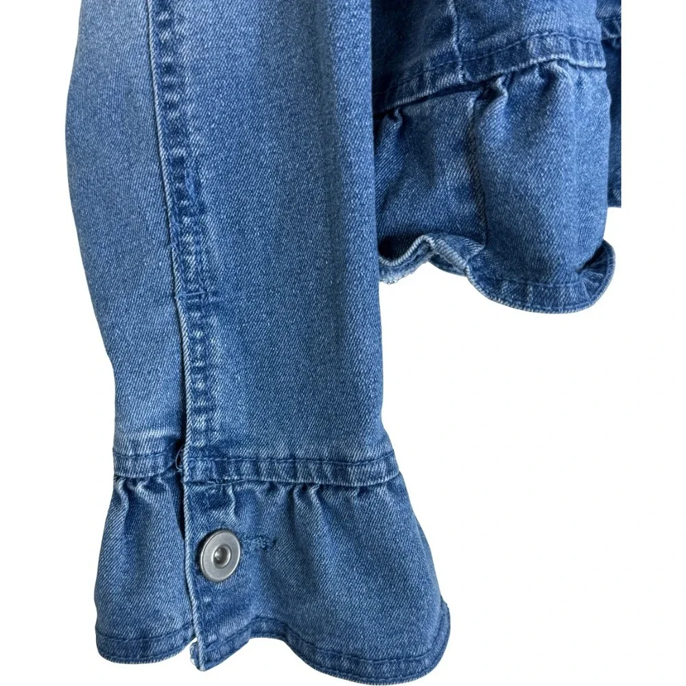Baccini Denim Jacket Women XL Blue Ruffle Cuff Peplum Hem Button Front Jean Coat - Picture 6 of 11